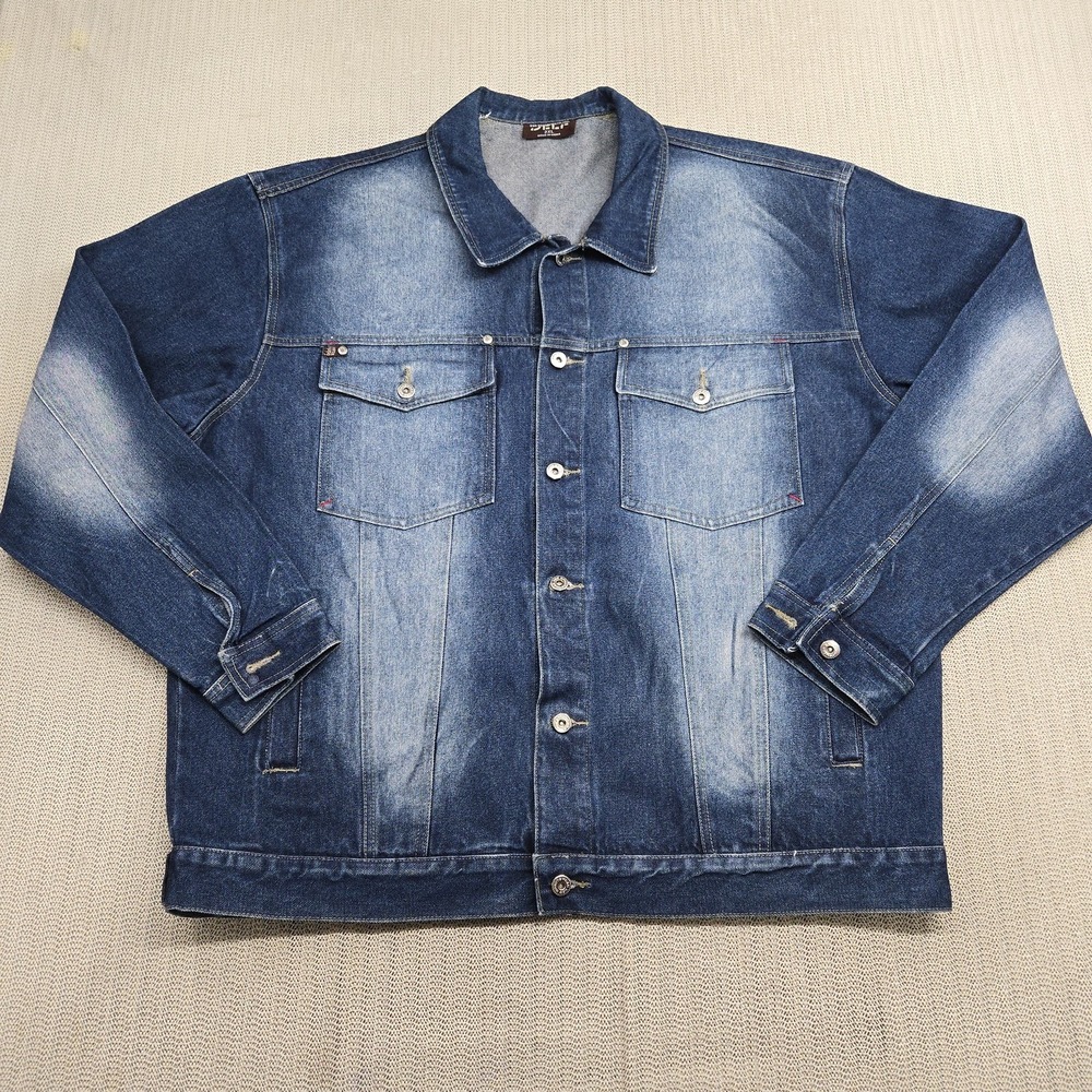 DELF Denim Jacket Coat Mens 2XL Blue Jean Faded Trucker Button Up Streetwear